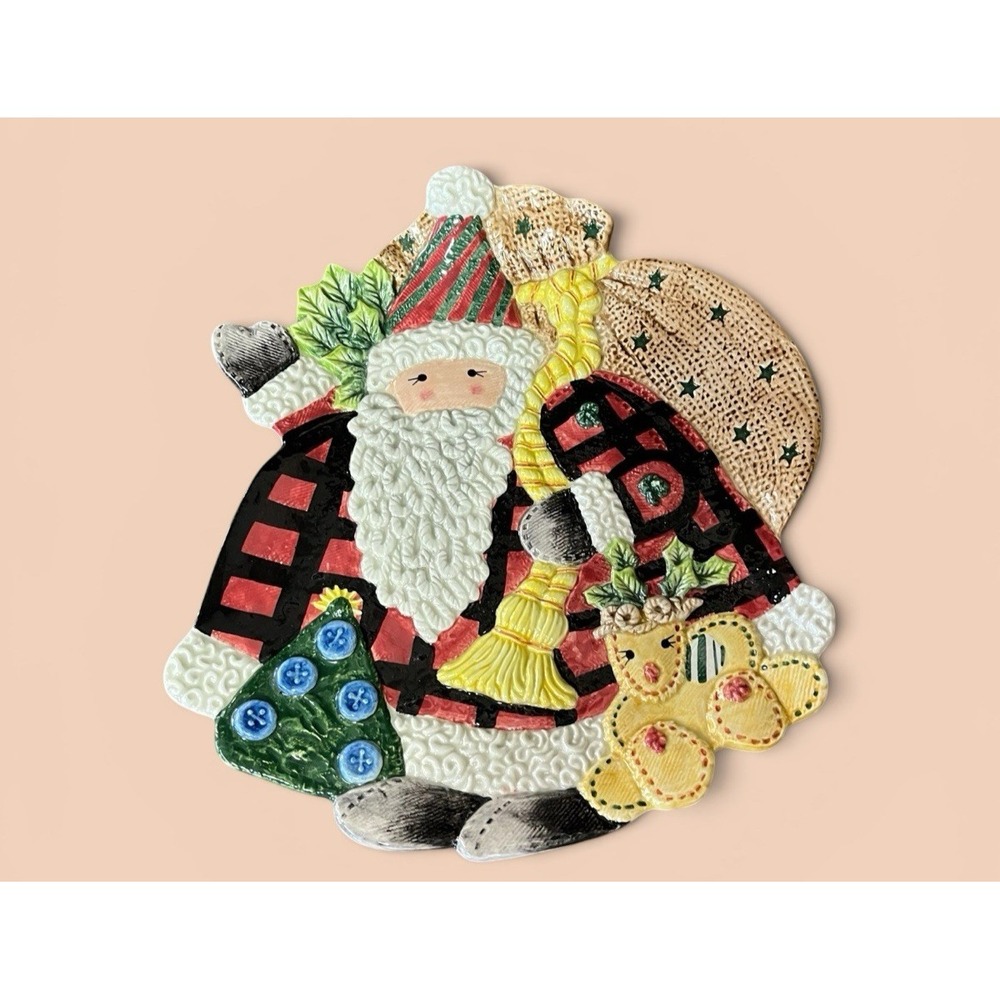 Fitz & Floyd Essentials Santa‎ Claus Christmas Canape Candy Cookie Plate Vintage